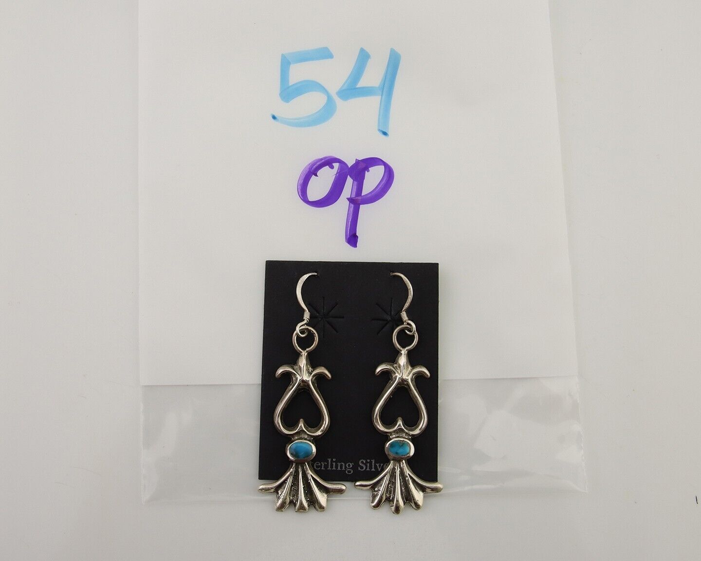 Navajo Dangle Earrings 925 Silver Blue Turquoise Native American Artist C.80's