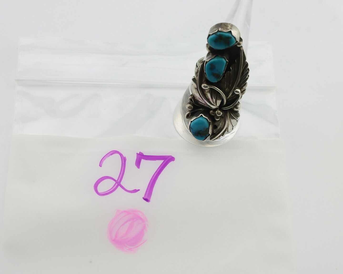 Navajo Ring 925 Silver Sleeping Beauty Turquoise Artist Signed Richard Long C80s