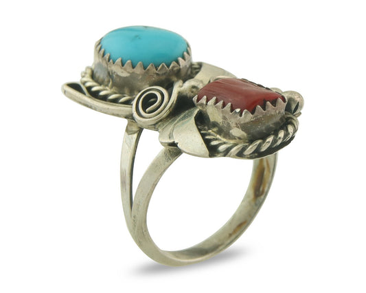 Vintage Navajo Ring 925 Sterling Natural Gemstones Signed Justin Morris Sz 5.0