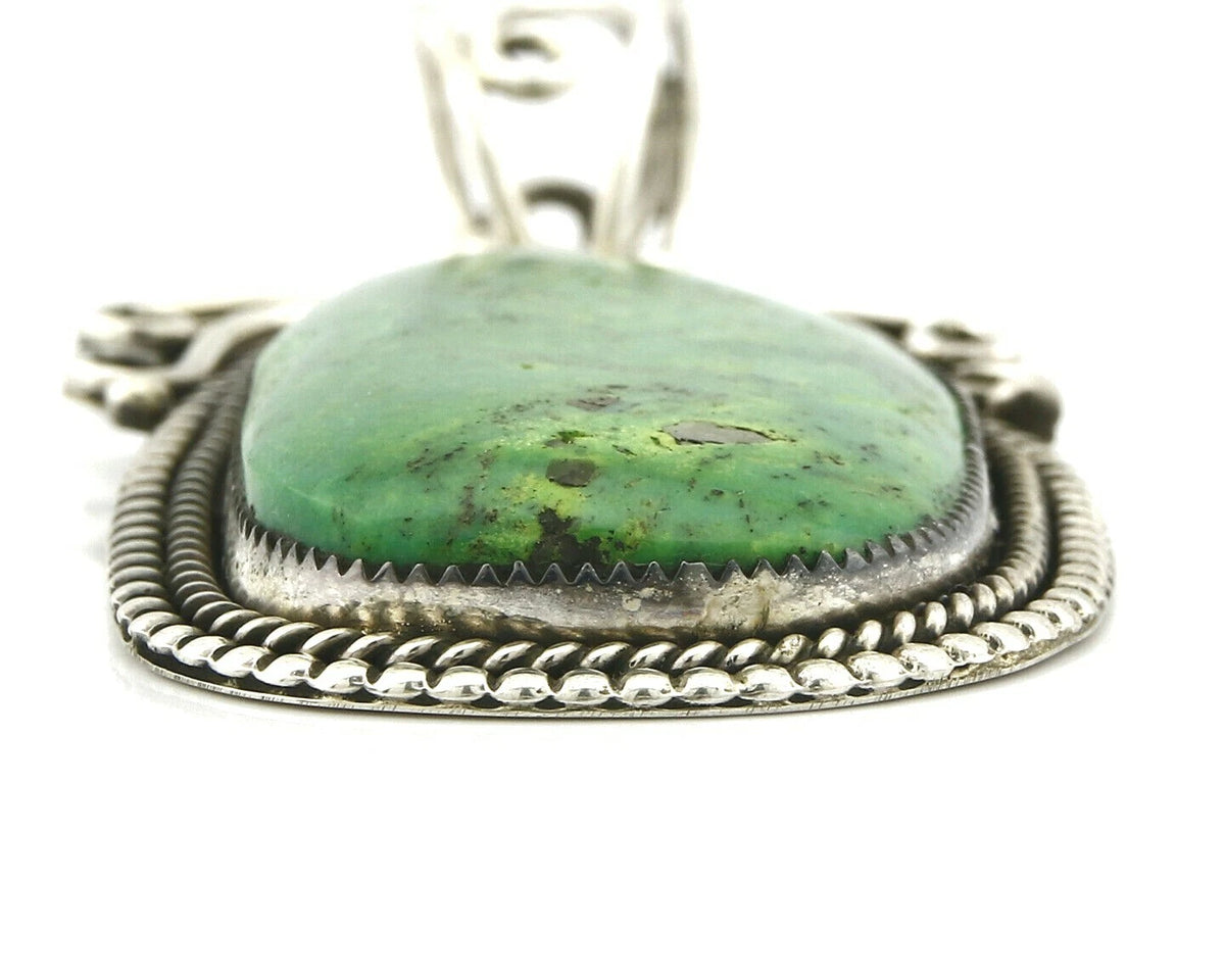 Navajo Crescent Valley Natural Turquoise Pendant .925 Silver Signed Gomez C.2005