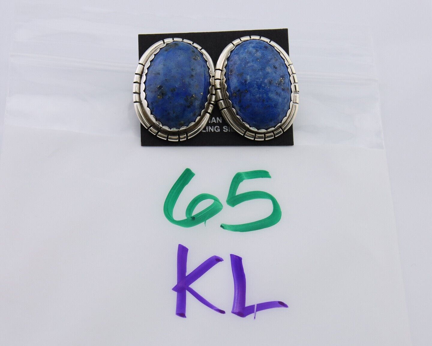 Navajo Paw Earrings 925 Silver Blue Denim Lapis Native American Artist C.80's