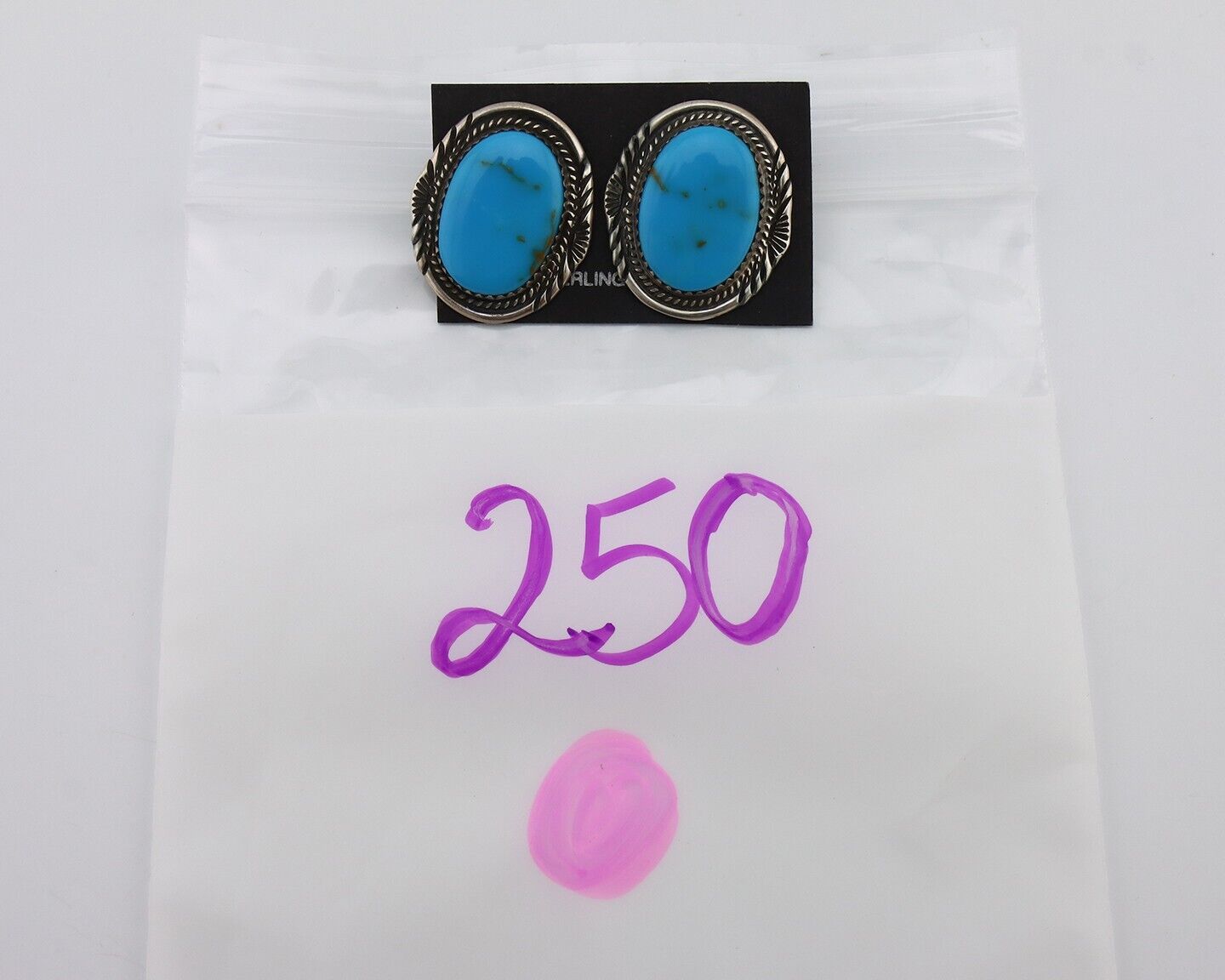 Navajo Hand Stamped Earrings 925 Silver Natural Turquoise Signed M Begay C.80s