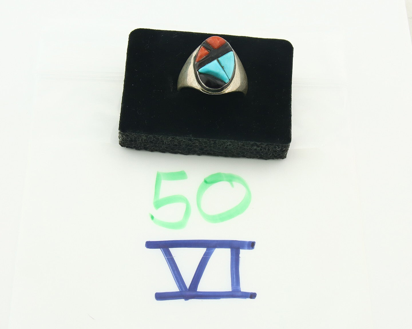 Vintage Zuni Ring 925 Sterling Authentic Natural Gemstone Signed K> Size 10