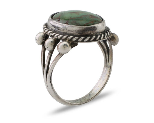 Navajo Ring 925 Silver Natural Green Turquoise Native American Artist C.80's