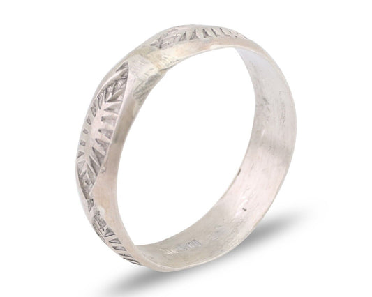 Navajo Hand Stamped Band 925 Silver 5.0 mm Signed Larry Chavez Size 6.5 C.80's