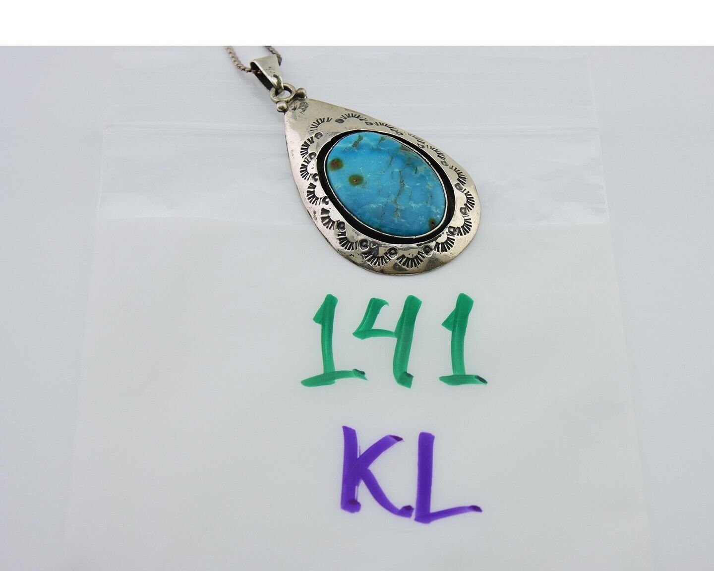 Navajo Necklace 925 Silver Natural Blue Turquoise Artist Signed MC C.80's