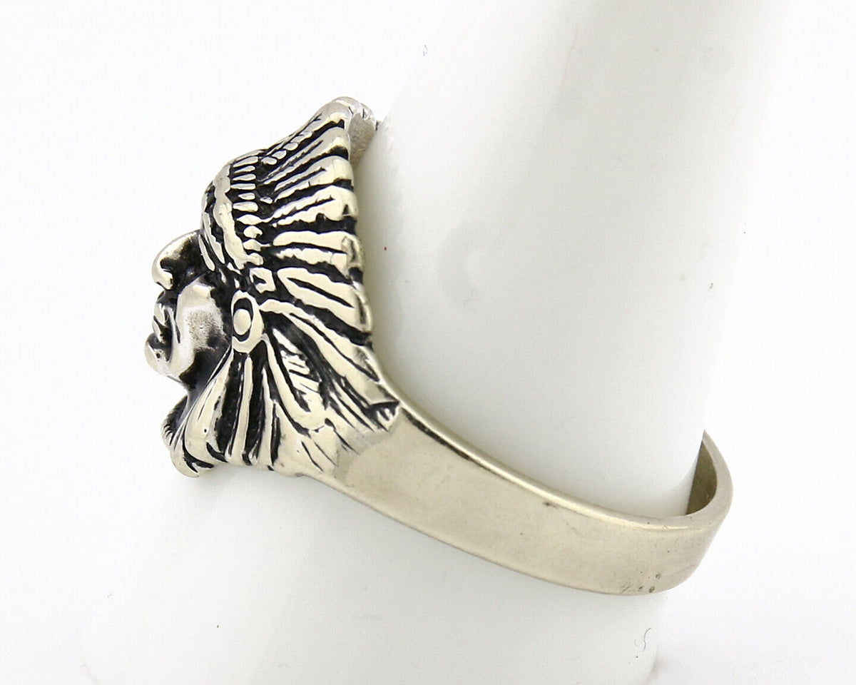 Navajo Warrior Chief Ring .925 Silver Artist Signed Wheeler C.80's Size 11.25