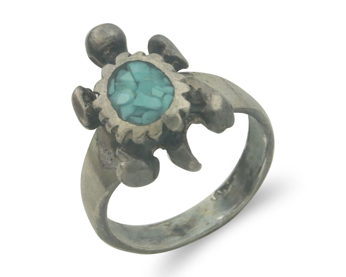 Navajo Toe Ring 925 Silver Inlaid Turtle Turquoise C.80's Size 1.75