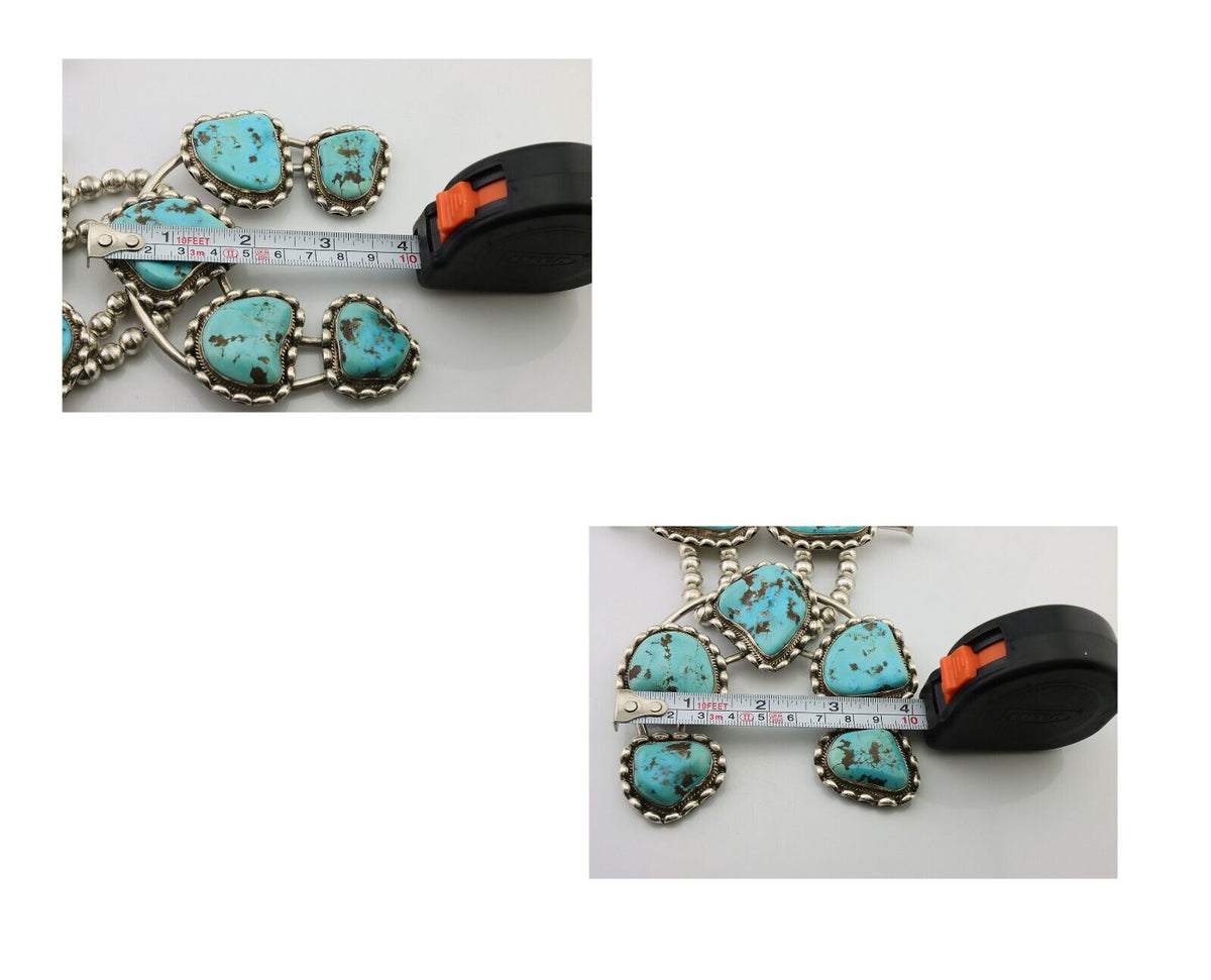 HUGE Navajo Squash Necklace 925 Silver Bisbee Turquoise Signed BY-OG C.80's