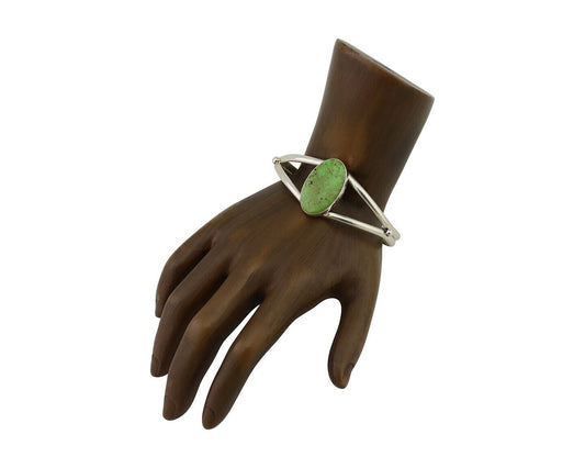 Navajo Cuff Bracelet 925 Silver Green Turquoise Signed Wilbur Musket Jr C.90's