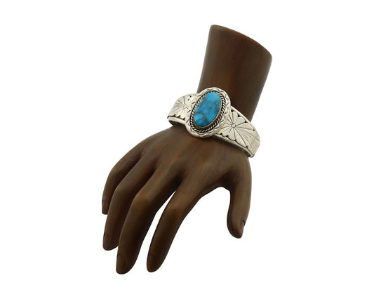 Navajo Bracelet 925 Silver Natural Fox Mine Turquoise Signed Doug Zachary C.80's