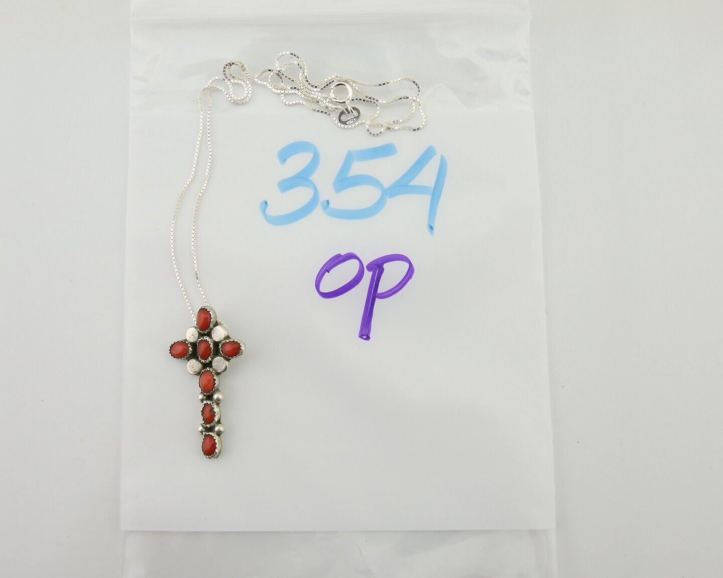 Navajo Cross Necklace 925 Silver Mediterranean Coral Native American Artist C80s