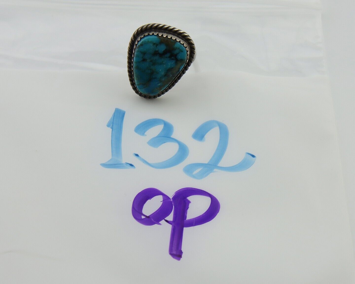 Navajo Ring 925 Silver Kingman Turquoise Native American Artist C.80's