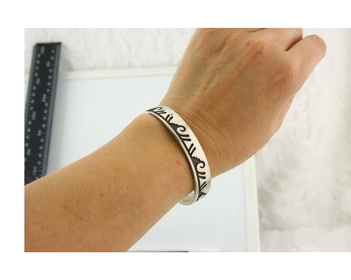 Vintage Hopi Bracelet 925 Silver Signed CUCH & Mountains Authentic Traditional
