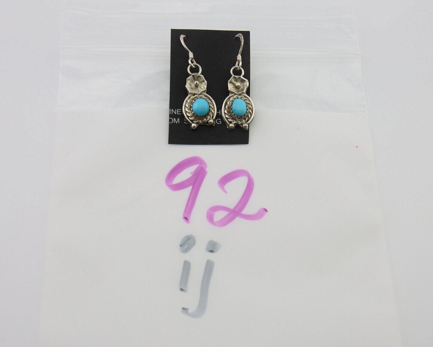 Navajo Dangle Earrings 925 Silver Natural Turquoise Artist Signed DB C.80's
