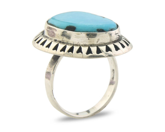 Navajo Ring 925 Sterling Turquoise Handmade Native Artist C.80's Size 9.0