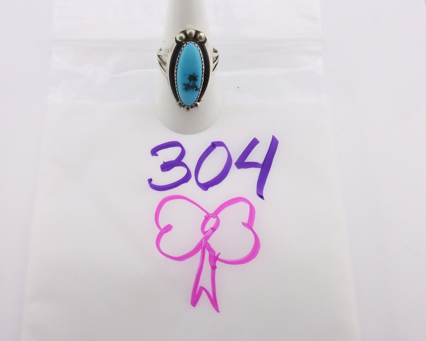Navajo Ring .925 Silver Sleeping Beauty Turquoise Native American Artist C.80's