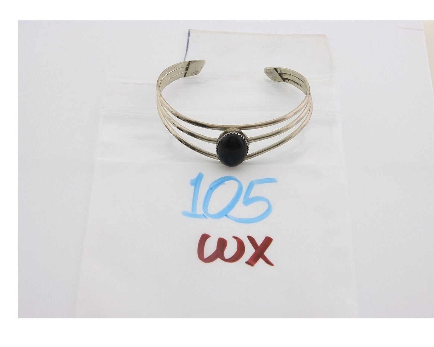 Navajo Bracelet 925 Silver Natural Onyx Cuff Native American Artist C.80's