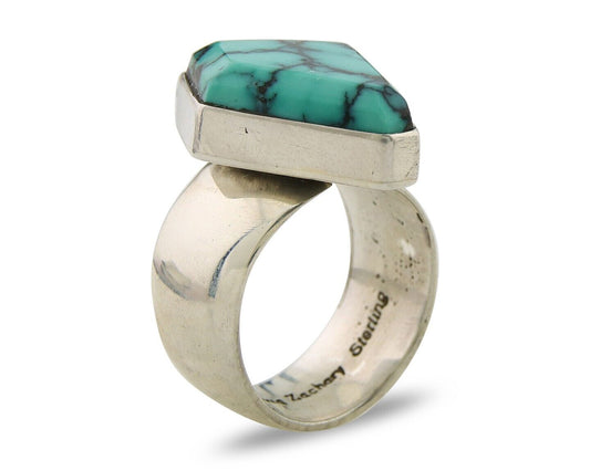 Navajo Ring .925 Sterling Blue Turquoise Artist Signed Doug Zachary C.80's