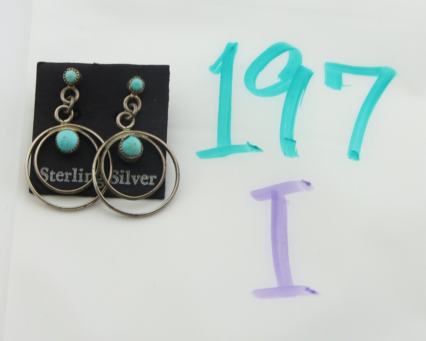 Navajo Earrings 925 Silver Natural Turquoise Native American Artist C.80's