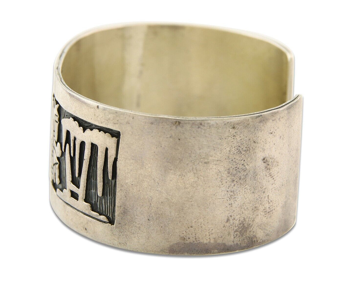 Hopi Pictograph Bracelet 925 Silver Handmade Artist Signed S Tom C.80's