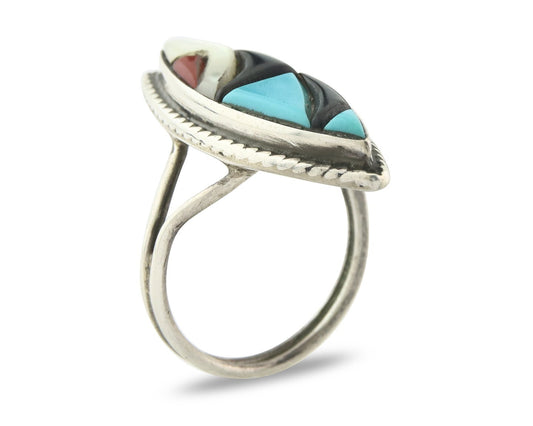Vintage Zuni Ring 925 Sterling Silver Natural Gemstone Signed R & GT Size 7.0