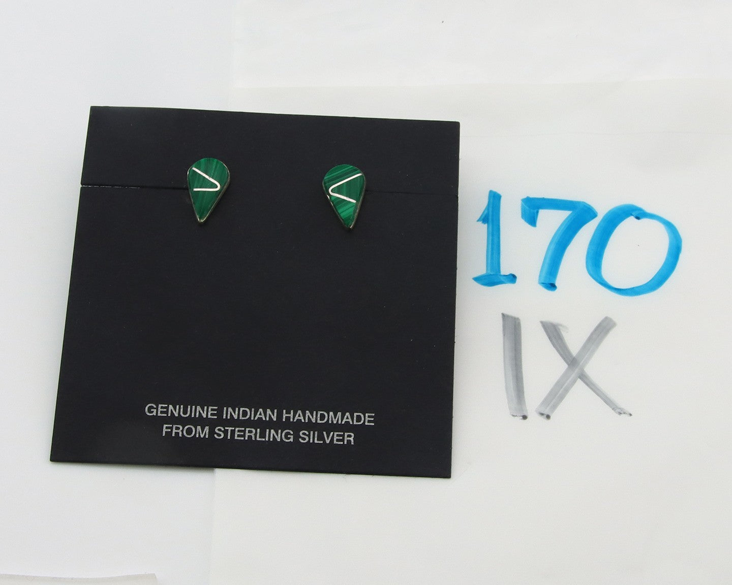 Navajo Earrings Sterling Silver Inlaid Natural Malachite Vintage Handmade