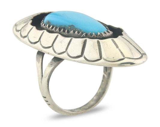 Vintage Ring 925 Sterling Authentic Turquoise Artist Signed Size 7.75