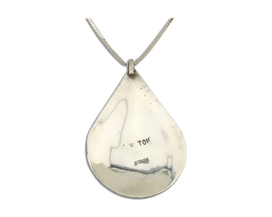 Navajo Necklace 925 Silver Natural Turquoise Artist Signed JW Tom C.80's