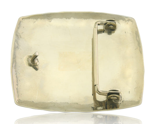 Navajo Belt Buckle .999 Nickel Agate Native Artist Handmade 2.5 x 3.0 in C.80s