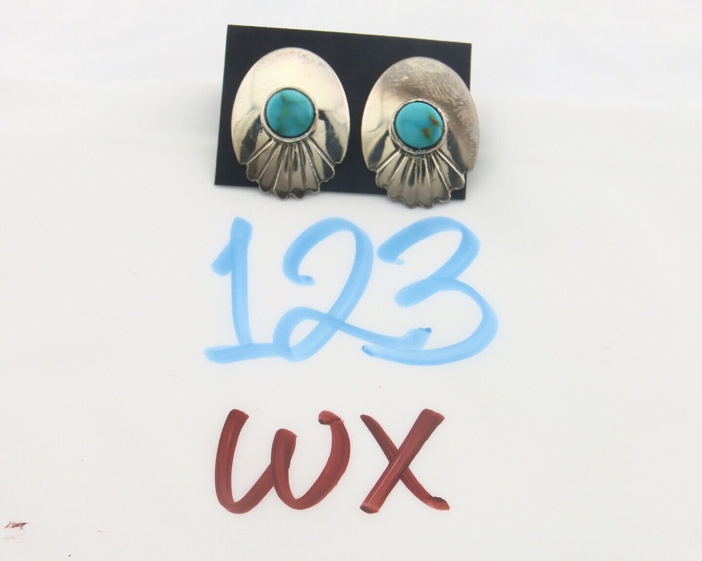 Navajo Earrings 925 Silver Handmade Natural Turquoise Signed Wilson Padila C80s