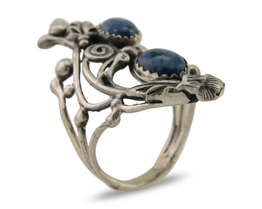 Navajo Ring 925 Silver Natural Denim Lapis Artist Signed Prairie Fire C.80's