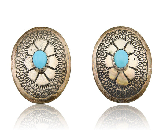 Navajo Earrings 925 Silver Blue Turquoise Native American Artist C.80's