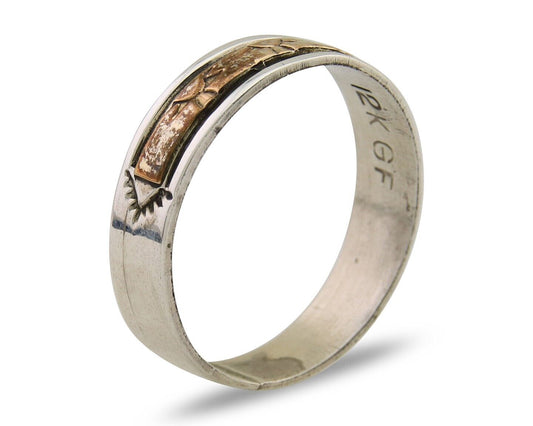 Navajo Handmade Ring 925 Silver & Gold Artist Signed E C.80's