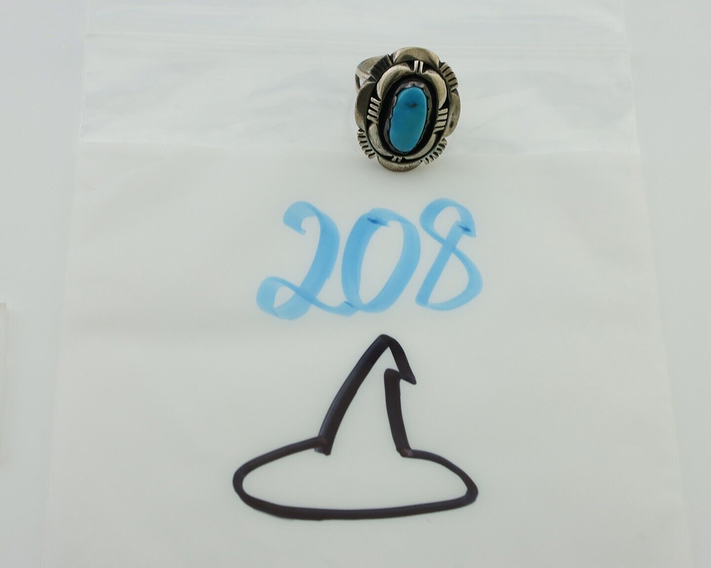 Navajo Ring 925 Silver Blue Sleeping Beauty Turquoise Signed LM NEZ C.80's