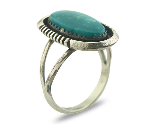 Navajo Ring 925 Sterling Natural Blue Turquoise Native Artist C.80's Size 8.0