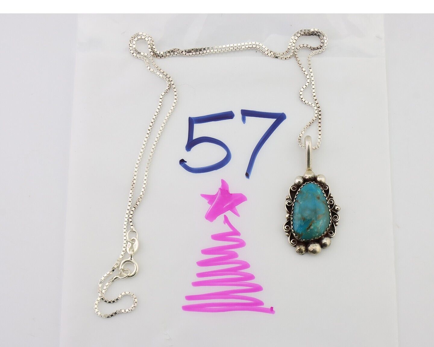Navajo Necklace Pendant 925 Silver Turquoise Signed Billy Eagle C.80's