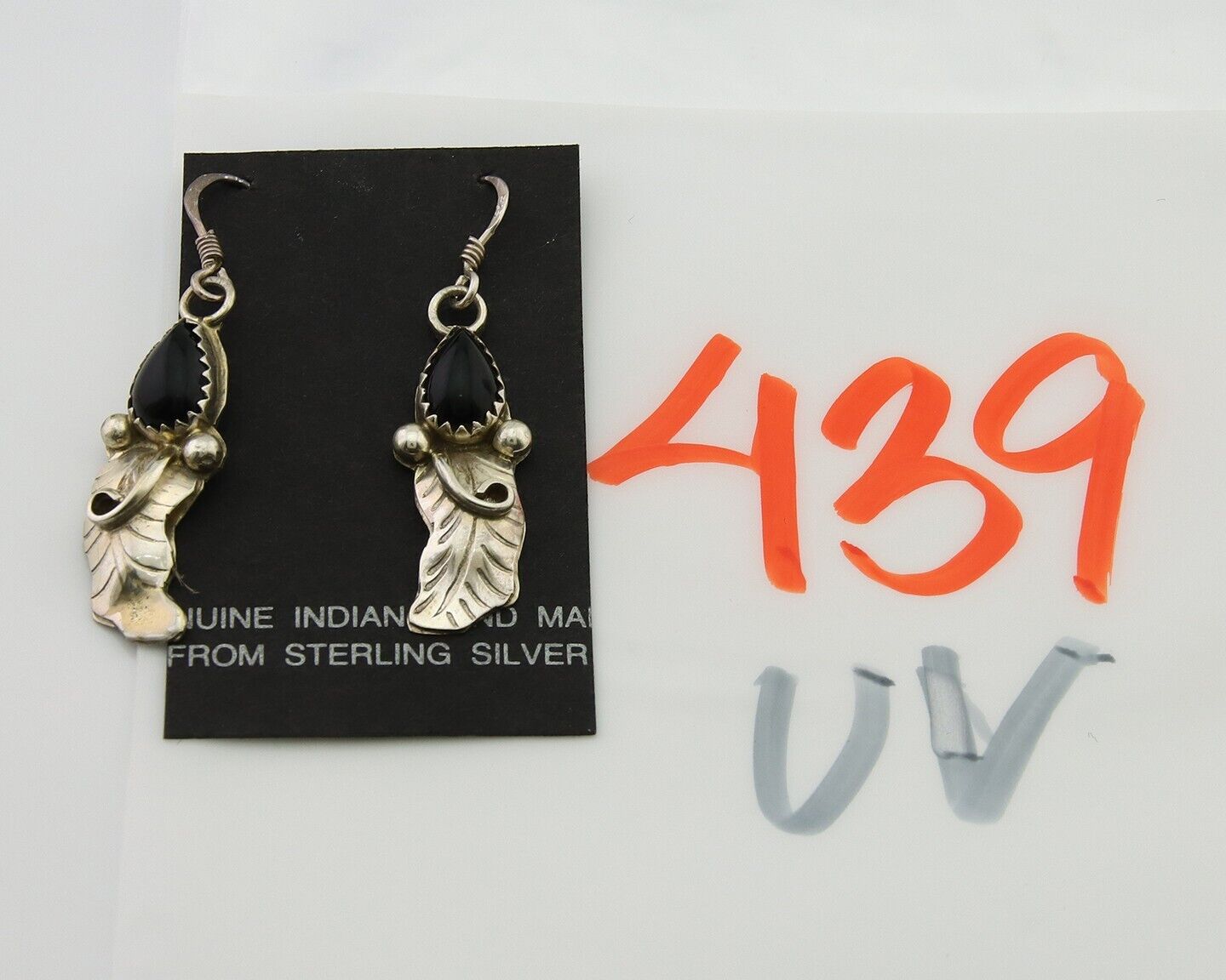 Navajo Earrings 925 Silver Handmade Natural Onyx Signed DB C.80's