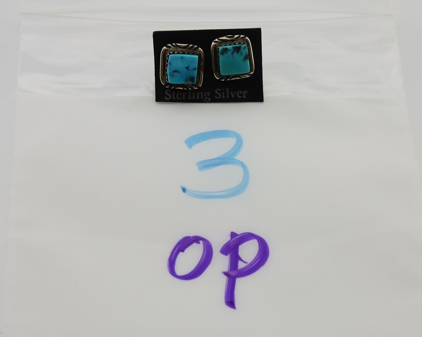 Navajo Hand Stampied Earrings 925 Silver Blue Turquoise Native Artist C.80's