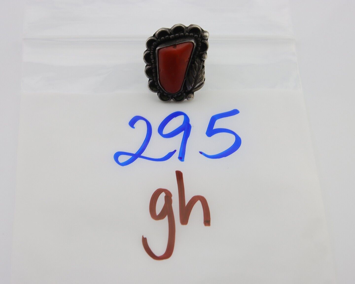 Navajo Ring 925 Silver Natural Coral Signed Jane Yikaazba Popovitch