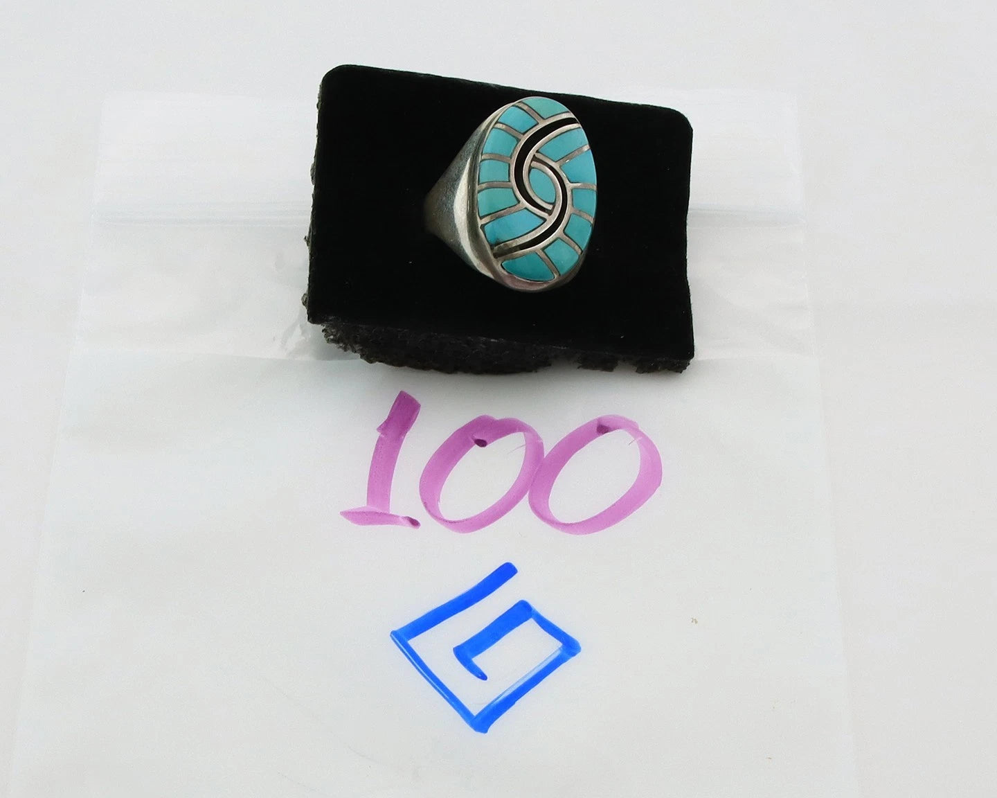 Men Zuni Ring Sterling Silver Turquoise Handmade Vintage Size 11.25