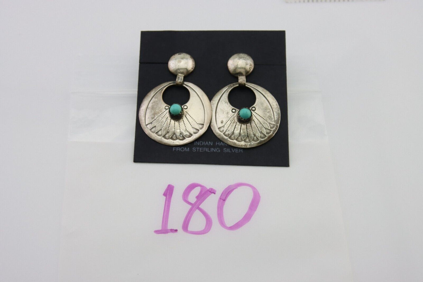 Navajo Dangle Earrings 925 Silver Natural Turquoise Native American Artist C80s