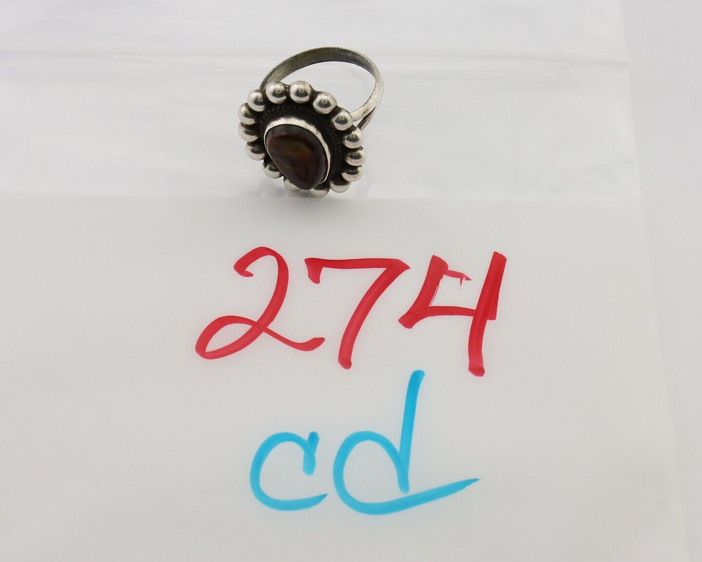 Navajo Handmade Ring 925 Silver Natural Fire Opal Native Artist Size 7.75 C.80's