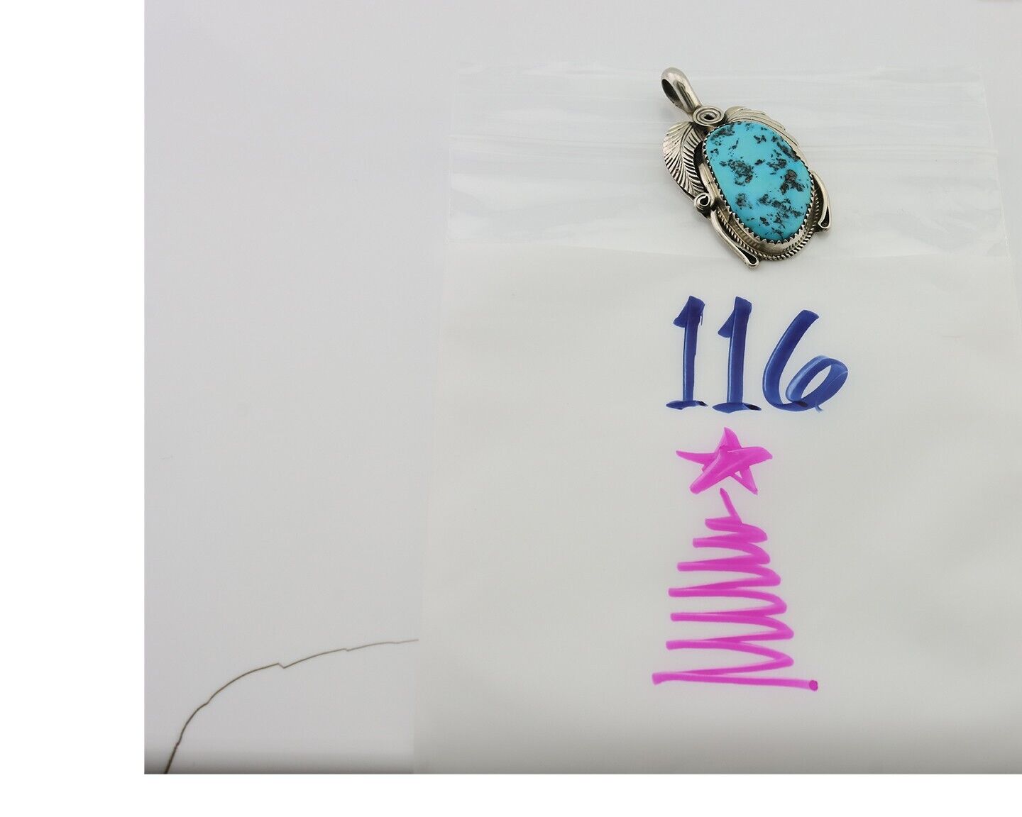 Navajo Pendant 925 Silver Sleeping B Turquoise Signed Justin Morris C.80's