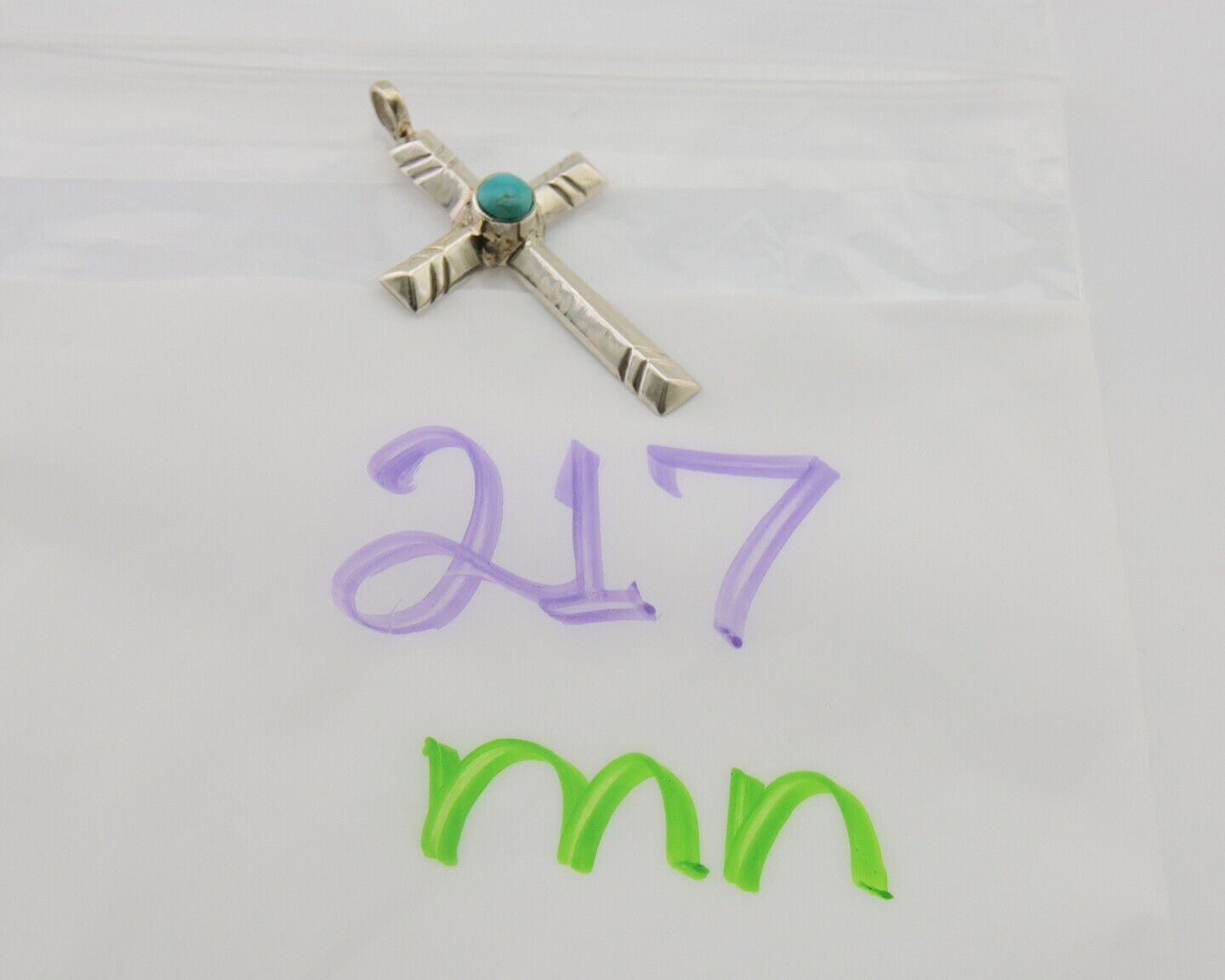 Navajo Sand Cast Cross Pendant 925 Silver Turquoise Artist Signed J Yazzie C.80s