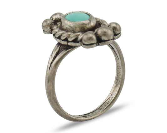 Navajo Ring 925 Silver Natural Blue Turquoise Native American Artist C.1980's
