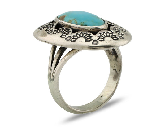 Navajo Ring 925 Silver Natural Blue Turquoise Signed M Montoya C.80's