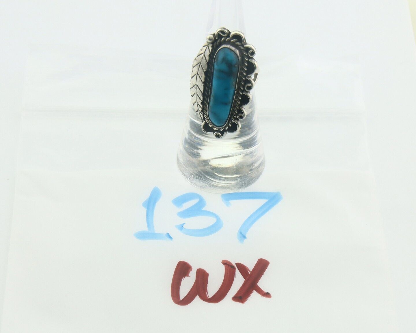 Navajo Ring 925 Sterling Blue Turquoise Artist Signed Richard Yazza C.80's