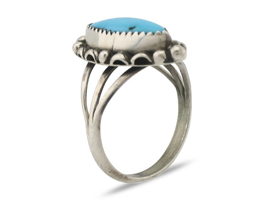 Navajo Ring .925 Silver Sleeping Beauty Turquoise Signed SkyStone Creations C80s