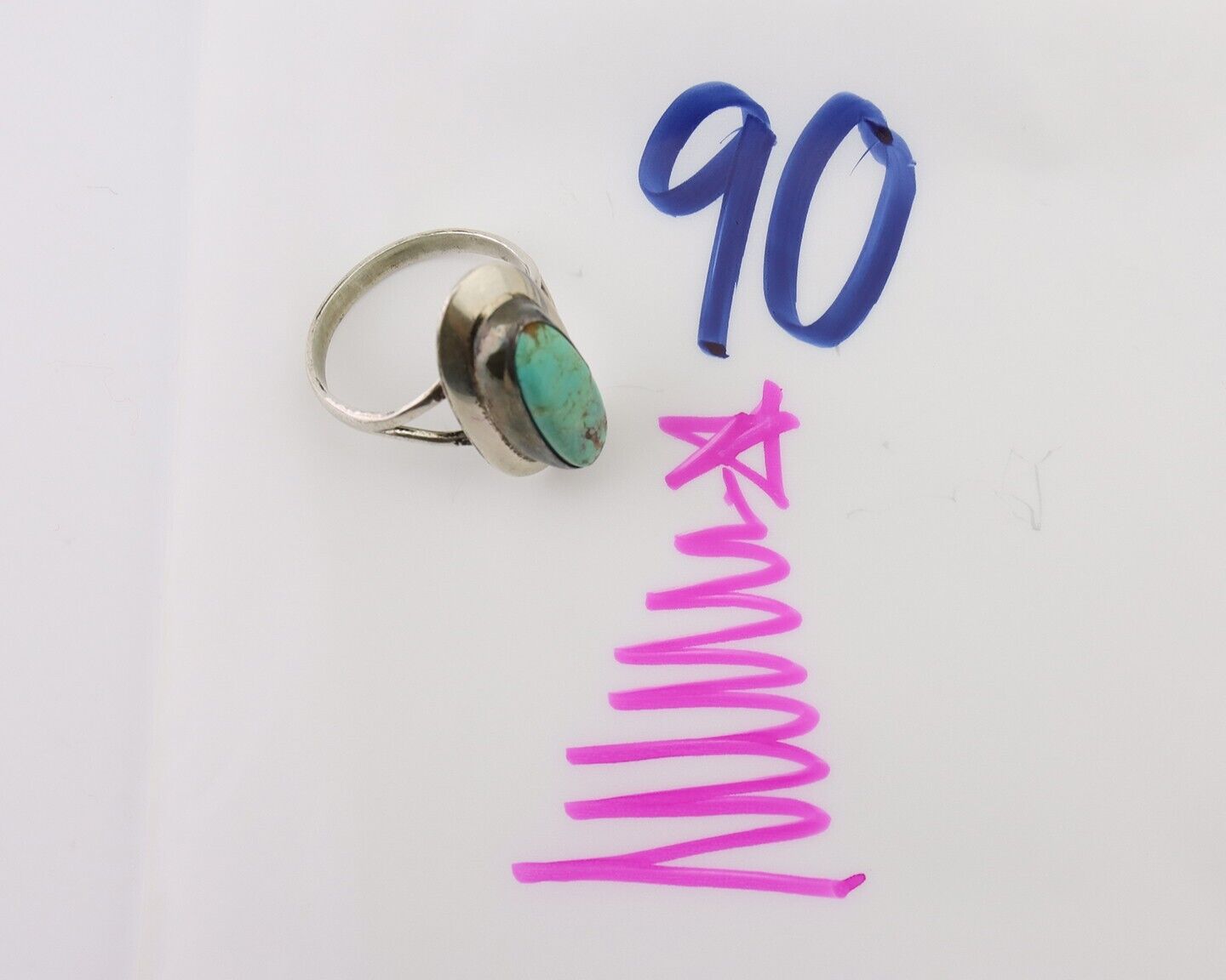 Navajo Ring 925 Silver Kingman Turquoise Artist Signed Kachina C.80's